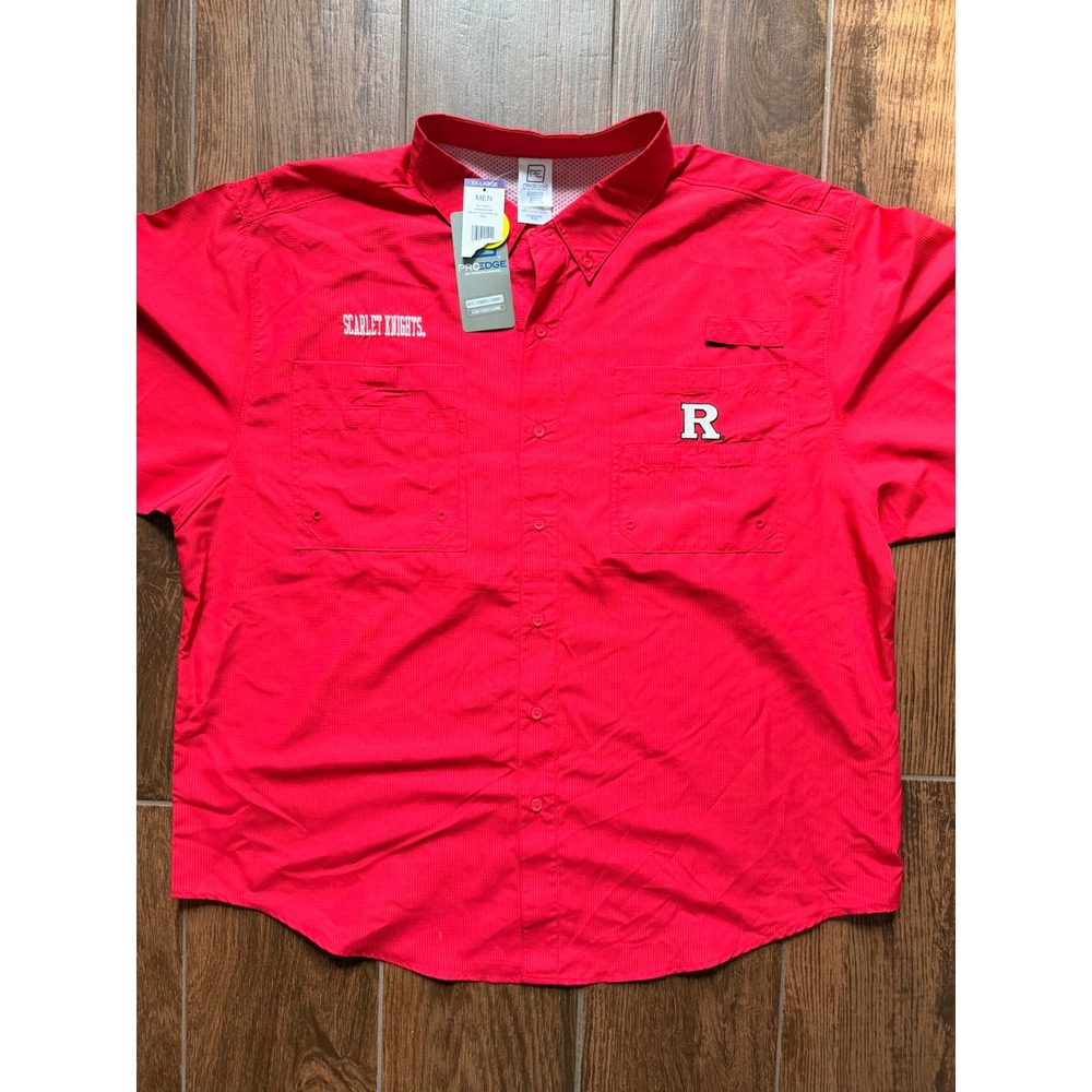 ProEdge Rutgers Scarlet Knights Mens 2XL Red Fishing Shirt‎ SS Button Down NWT